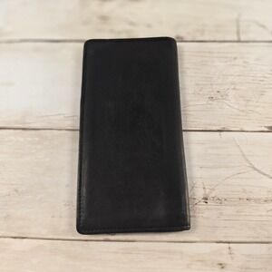 Geoffrey Beene Mens Black Genuine Leather Long Bifold Secretary Wallet Slim